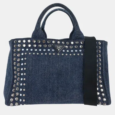 Pre-owned Prada Blue Denim Canapa Tote Handbag
