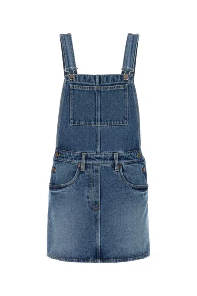 Prada Blue Denim Dungaree Mini Dress