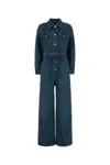 Prada Jumpsuit Denim Belt Loops Chest Pockets Long Sleeves In Blue
