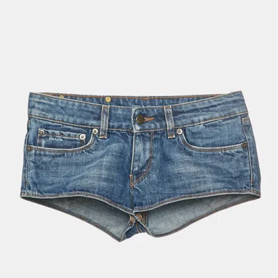 Pre-owned Prada Blue Denim Low Rise Mini Shorts S