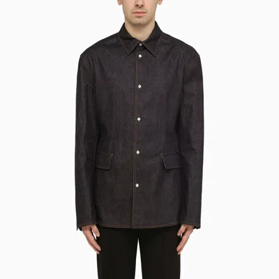Prada Blue Denim Shirt Jacket In Black