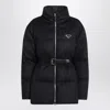 Prada Blue Down Jacket With Blue Flannel Belt In Black