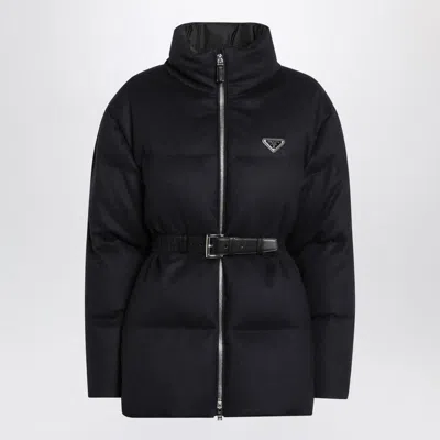 Prada Blue Down Jacket With Blue Flannel Belt In Black