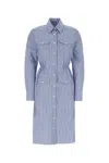 Prada Embroidered Shirt Dress With Pockets And Cinched Waist In Blue