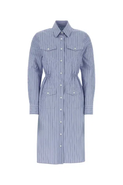 PRADA BLUE EMBROIDERED CHAMBRAY SHIRT DRESS