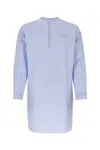 Prada Man Embroidered Poplin Shirt In Light Blue