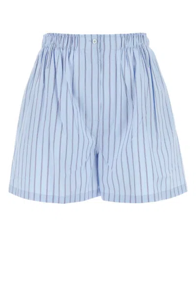 PRADA BLUE EMBROIDERED POPLIN SHORTS