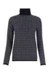 Prada Superfine Wool Turtleneck Sweater With Intarsia Logo In Blue
