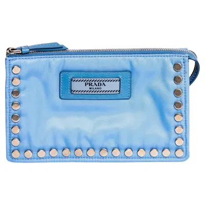 Pre-owned Prada Blue Fabric Metal Studded Pouch