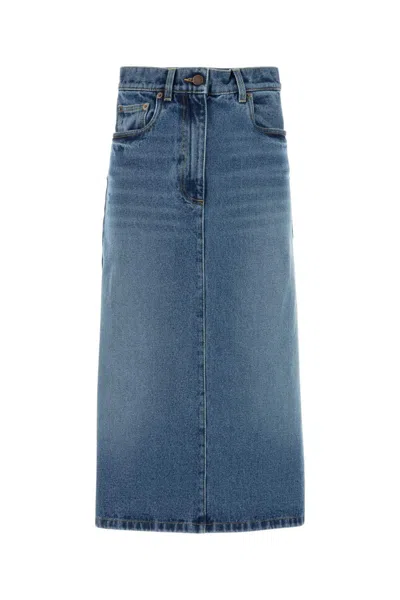 Prada Blue Flared Denim Midi Skirt