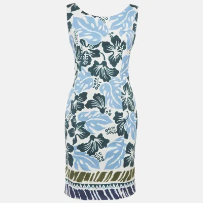 Pre-owned Prada Blue Floral Print Cotton Mini Dress M