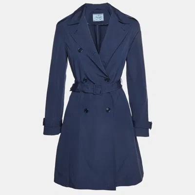 Pre-owned Prada Blue Gabardine Double Breasted Trench Coat S