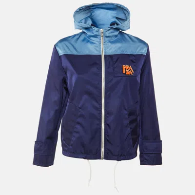 Pre-owned Prada Blue Gabardine Zip Up Hooded Track Jacket Xs
