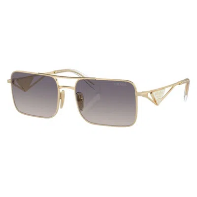 Prada Blue Gradient Mirror Silver Rectangular Ladies Sunglasses Pr A52s Zvn30c 56 In Gold