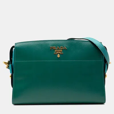 Pre-owned Prada Blue Green Bicolor Saffiano Vernice Esplanade Crossbody