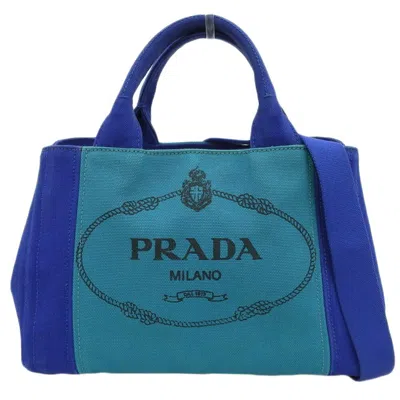 Pre-owned Prada Blue Green Canvas Handbag Tote Bag ()