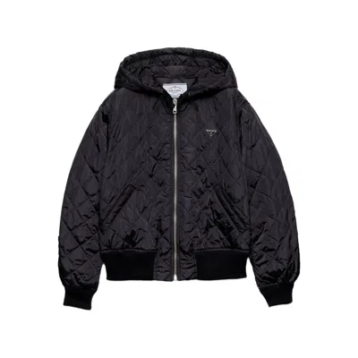 Prada Quilted Oversized Coat With Hood In Blue