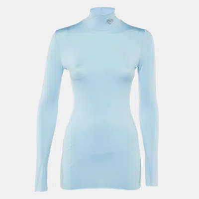 Pre-owned Prada Blue Jersey Long Sleeve Turtleneck Top S