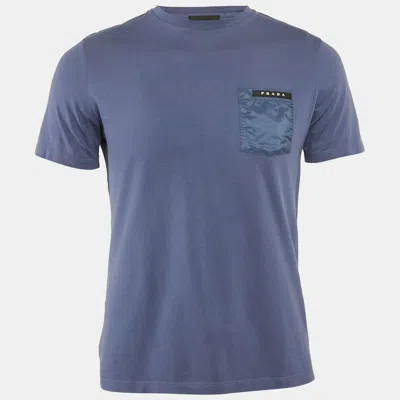 Pre-owned Prada Blue Knit Pocket Detail Crew Neck T-shirt S