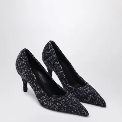 Prada Pumps Pointed Toe Textured Fabric Design In Gray