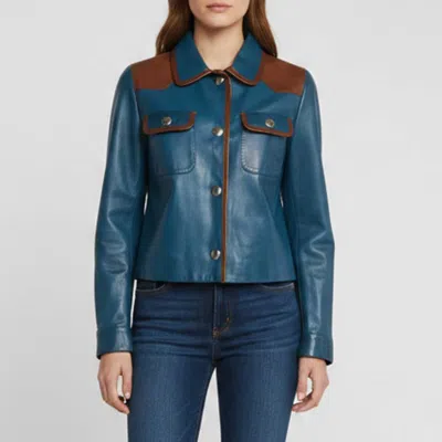 Pre-owned Prada Blue Lambskin Leather Button Front Cropped Jacket M
