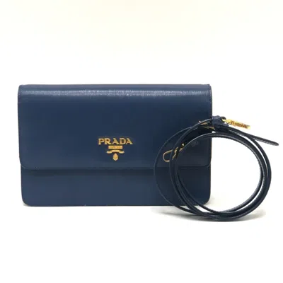 Pre-owned Prada Blue Leather Chain/shoulder Wallet ()