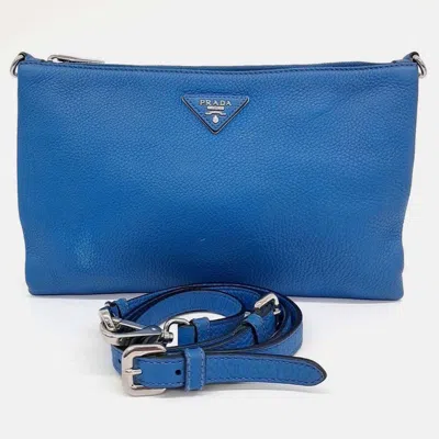 Pre-owned Prada Blue Leather Dino Clutch And Crossbody Bag