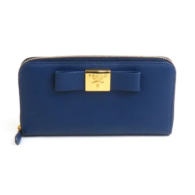 Pre-owned Prada Blue Leather Long Wallet (bi-fold) ()