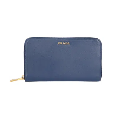 Pre-owned Prada Blue Leather Long Wallet (bi-fold) ()