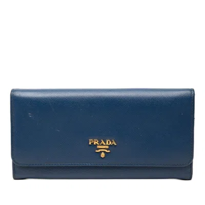Pre-owned Prada Blue Leather Long Wallet (bi-fold) ()