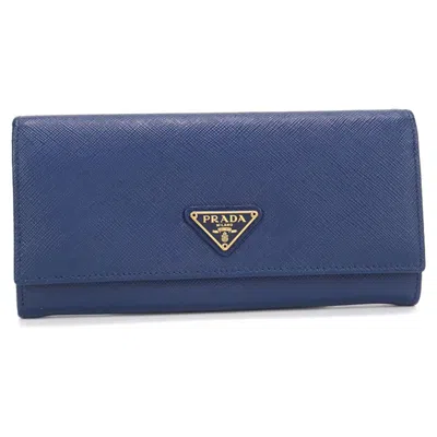 Pre-owned Prada Blue Leather Long Wallet (bi-fold) ()
