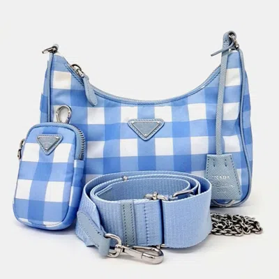 Pre-owned Prada Blue Leather Re-nylon Tessuto Chain Strap Hobo Bag