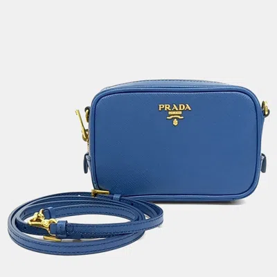 Pre-owned Prada Blue Leather Saffiano Mini Crossbody Bag