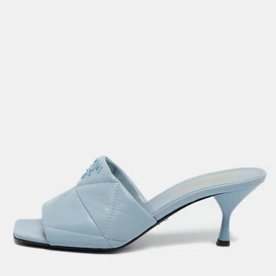Pre-owned Prada Blue Leather Slide Sandals Size 37.5