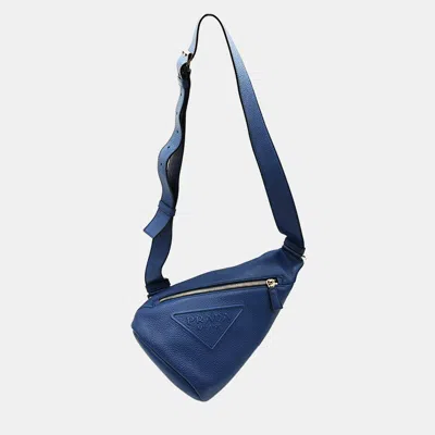 Pre-owned Prada Blue Leather Vitello Danio Triangle Bag