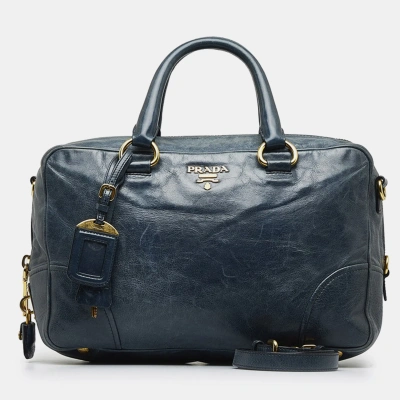 Pre-owned Prada Blue Leather Vitello Lux Bow Satchel Handbag