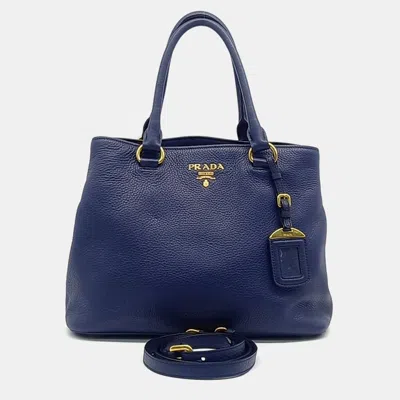 Pre-owned Prada Blue Leather Vitello Phoenix Tote And Shoulder Bag