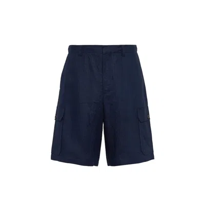 PRADA PRADA BLUE LINEN BERMUDA SHORTS