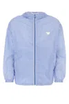 Prada Striped Collar Windbreaker With Elasticated Cuffs And Hem In Blue