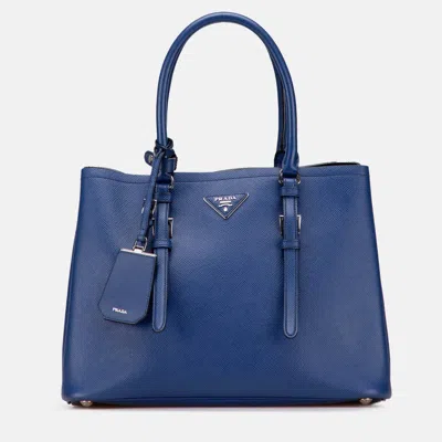 Pre-owned Prada Blue Medium Saffiano Cuir Double Satchel