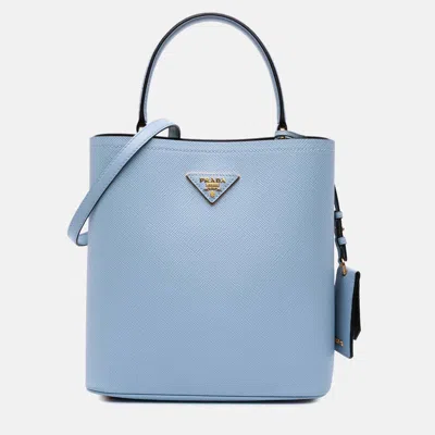 Pre-owned Prada Blue Medium Saffiano Cuir Panier Satchel