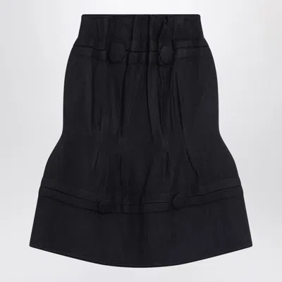 Prada Blue Midi Skirt In Chevron Wool In Black