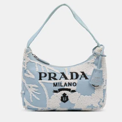 Pre-owned Prada Blue Mini Embroidered Drill Re Edition 2000 Shoulder Bag