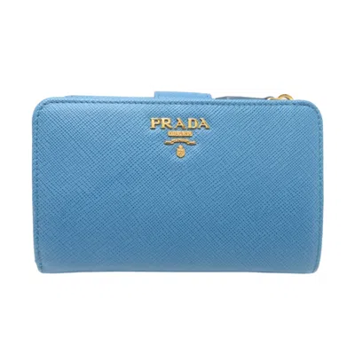 Pre-owned Prada Blue Multi-color Navy White Yellow Leather Wallet (bi-fold) () In Blue, Multi-color, Navy, White, Yellow