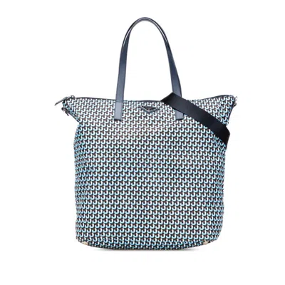 Pre-owned Prada Blue Navy Nylon Leather Shoulder Bag Tote Bag () In Multi