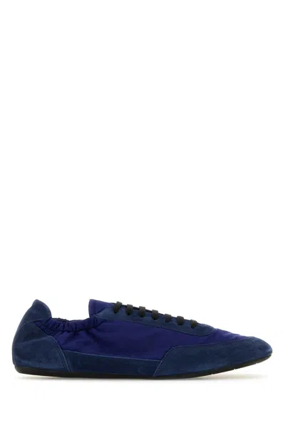 Prada Nylon And Suede Sneakers With Elasticated Collar In Blue