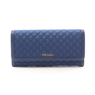 Pre-owned Prada Blue Nylon Leather Long Wallet (bi-fold) ()