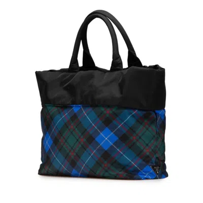 Pre-owned Prada Blue Nylon Leather Shoulder Bag Tote Bag () In Multi