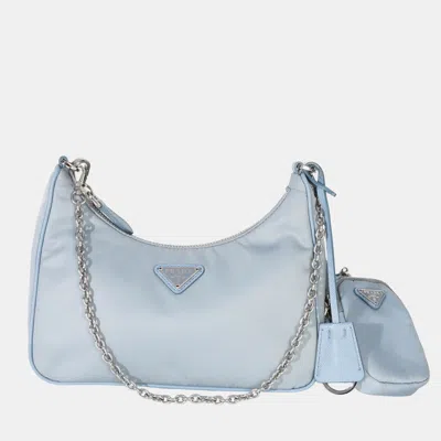 Pre-owned Prada Blue Nylon Saffiano Leather Re-edition 2005