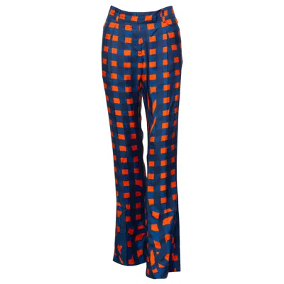Pre-owned Prada Blue Orange Red Check Silk Fairy Pants Runway, Spring 2008